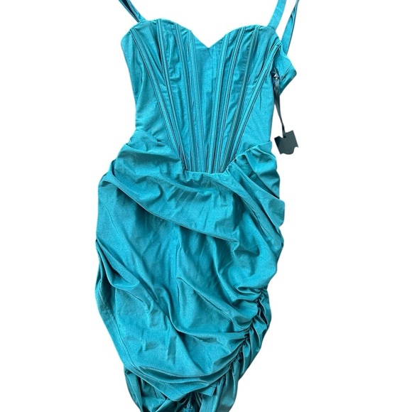 REVOLVE h:ours Miquela Mini Dress in Teal Corset Sweetheart Neckline NWT size s - Picture 5 of 12